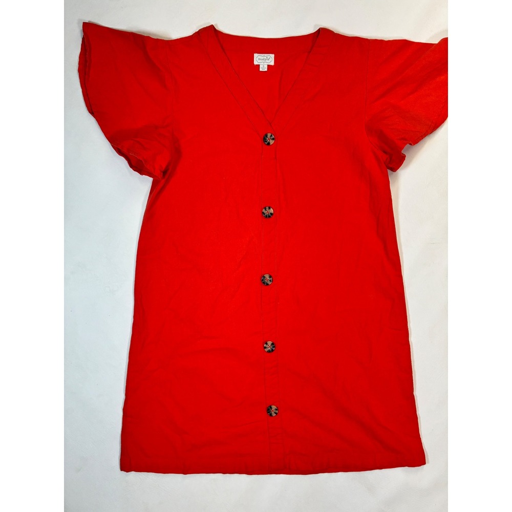Mud Pie Womens Button Front Dress Red Short Sleeve‎ Casual Size Small